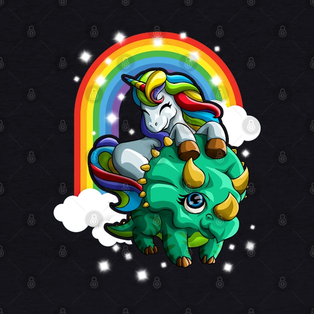 Unicorn Riding Triceratops Cute Dinosaur Rainbow Magical by Blink_Imprints10